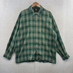 Vintage 1990s RRL Ralph Lauren Plaid Shirt XL Rayon Cotton Green Double RL